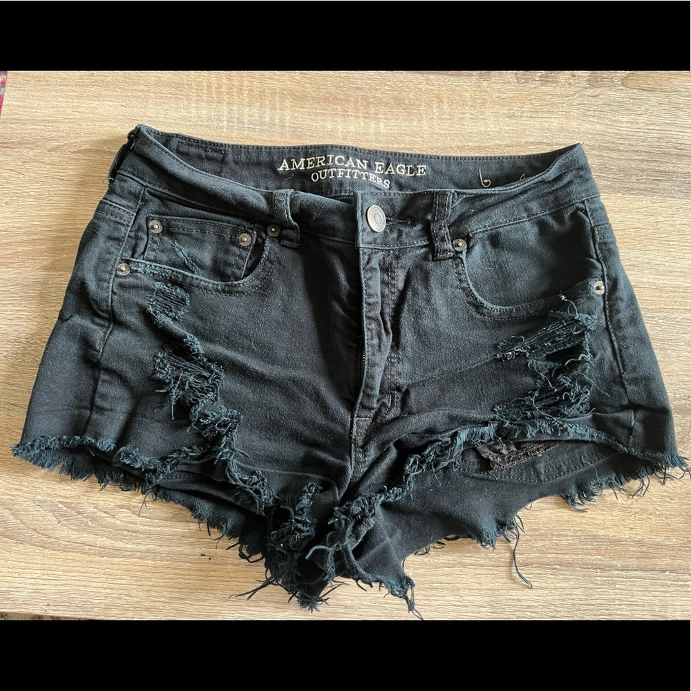 American Eagle black denim shorts